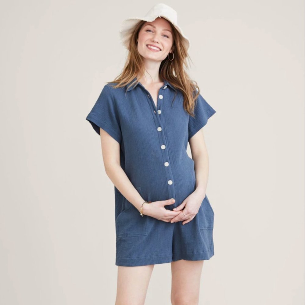 Hatch Lenora Maternity Romper in Charcoal